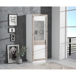 Loftscape Vitrine Wilander - Éclairage inclus - Blanc brillant / Imitation chêne Nelson -Meubles de salon Soldes 1000344666 220414 020 MOOD DETAILS P000000001000344666 mood
