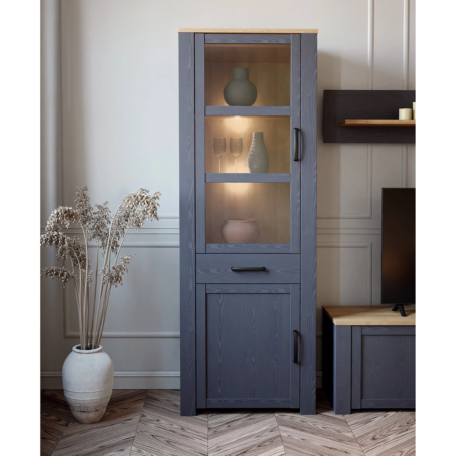 Ridgevalley Vitrine Vassia - Imitation chêne Navy / Imitation chêne Riviera 4 Ridgevalley Vitrine Vassia - Imitation chêne Navy / Imitation chêne Riviera – Image 2