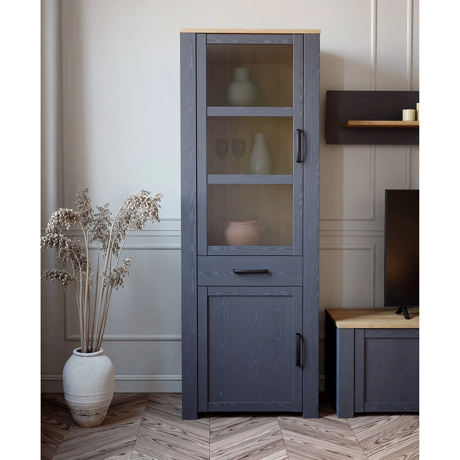 Ridgevalley Vitrine Vassia - Imitation chêne Navy / Imitation chêne Riviera 5 Ridgevalley Vitrine Vassia - Imitation chêne Navy / Imitation chêne Riviera – Image 3