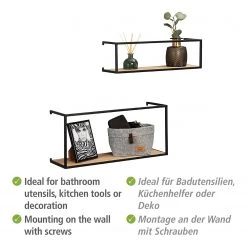 WENKO Étagère murale Geo (2) - Bambou massif / Métal - Bambou / Noir -Meubles de salon Soldes 1000345605 220412 050 DETAILS P000000001000345605