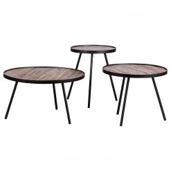 Red Living Tables basses Vabell (lot de 3) - Teck massif / Métal - Teck / Noir