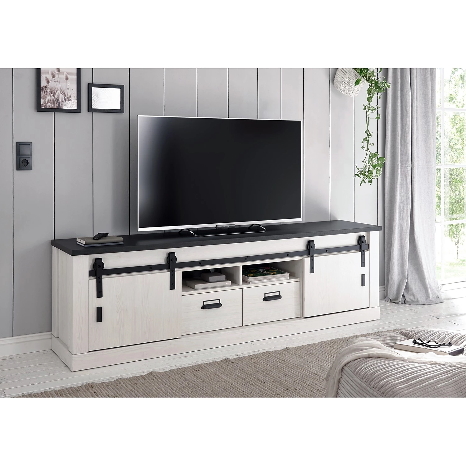 Ridgevalley Meuble TV Shutter II - Imitation pin blanc 4 Ridgevalley Meuble TV Shutter II - Imitation pin blanc – Image 2