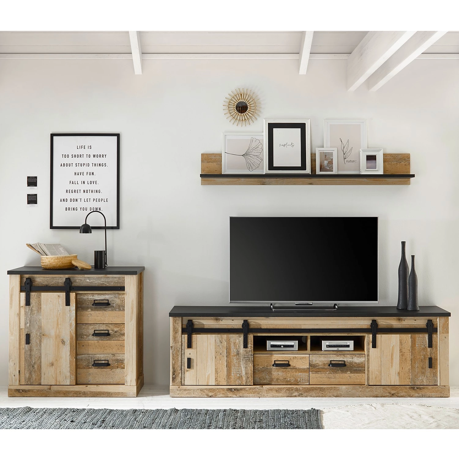 Ridgevalley Ensemble meubles TV Shutter II (3 élém.) - Imitation chêne 3 Ridgevalley Ensemble meubles TV Shutter II (3 élém.) - Imitation chêne