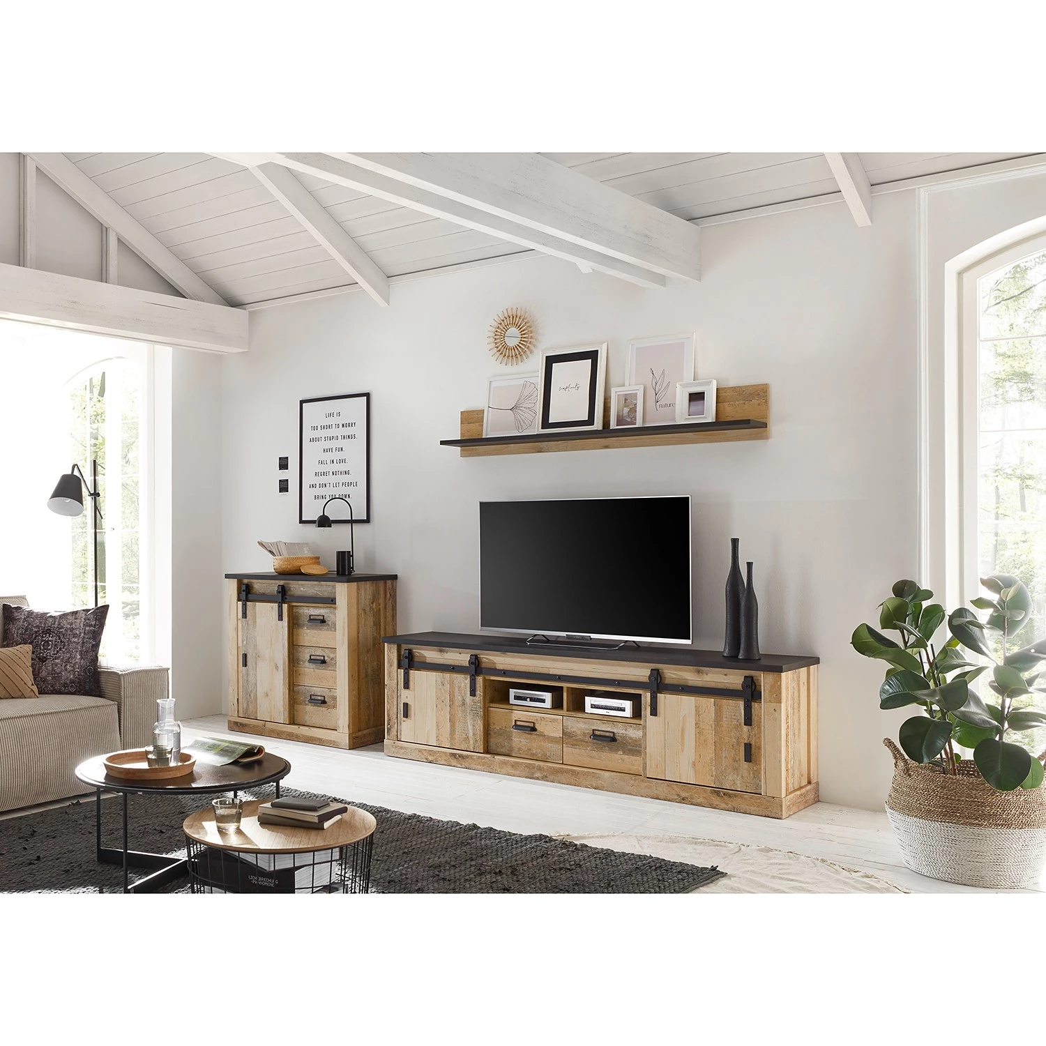 Ridgevalley Ensemble meubles TV Shutter II (3 élém.) - Imitation chêne 4 Ridgevalley Ensemble meubles TV Shutter II (3 élém.) - Imitation chêne – Image 2