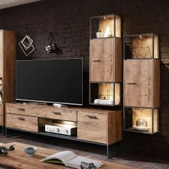 Red Living Ensemble meubles TV Meevoo V (3 Ă©lĂ©m.) - Imitation chĂȘne rustique / Graphite