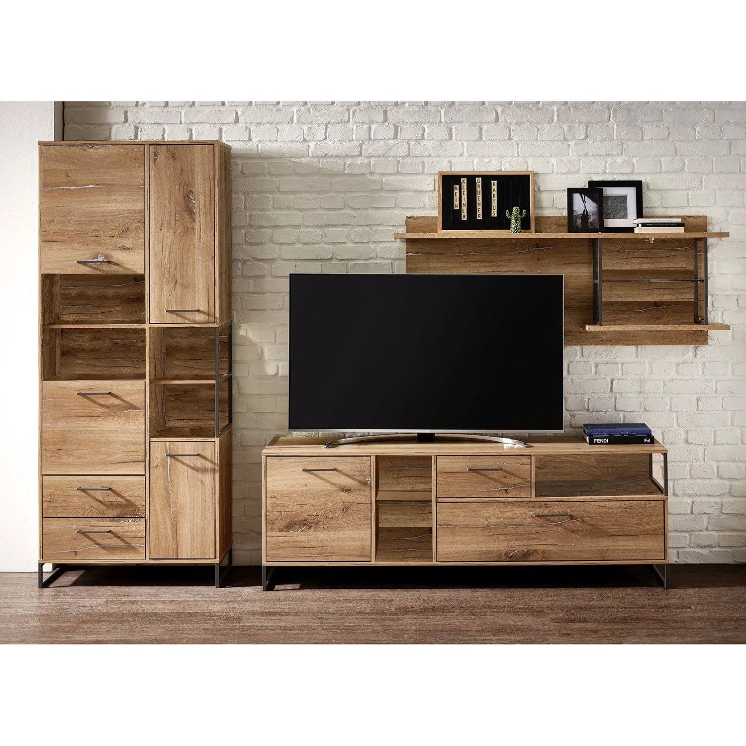 Red Living Meuble TV Sligo I - Imitation chêne rustique argenté / Graphite 4 Red Living Meuble TV Sligo I - Imitation chêne rustique argenté / Graphite – Image 2