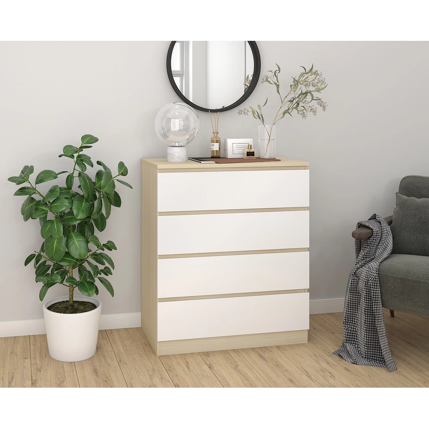 Norrwood Commode Splendid Night - Blanc brillant / Imitation chêne Sonoma 4 Norrwood Commode Splendid Night - Blanc brillant / Imitation chêne Sonoma – Image 2