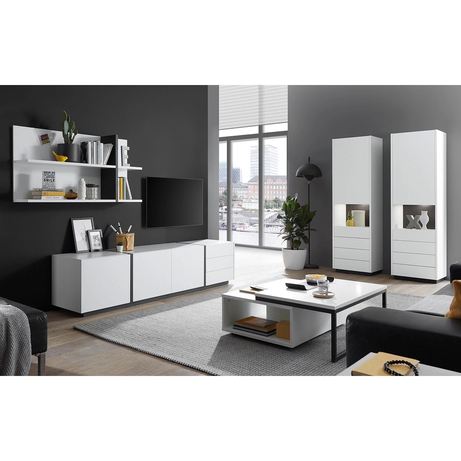 Loftscape Ensemble meubles TV Muuga II (4 élém.) - Blanc / Gris 3 Loftscape Ensemble meubles TV Muuga II (4 élém.) - Blanc / Gris