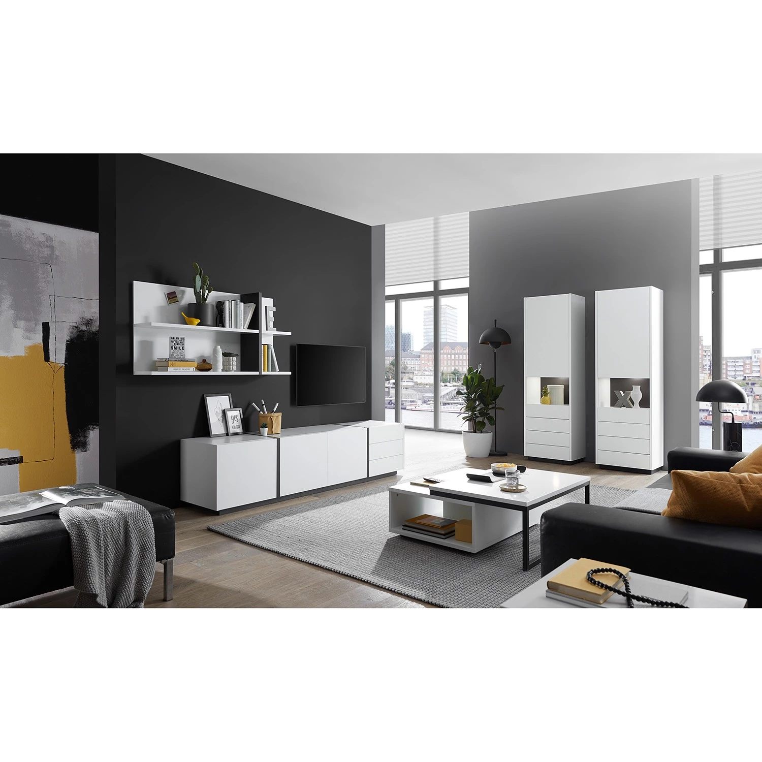 Loftscape Ensemble meubles TV Muuga II (4 élém.) - Blanc / Gris 4 Loftscape Ensemble meubles TV Muuga II (4 élém.) - Blanc / Gris – Image 2