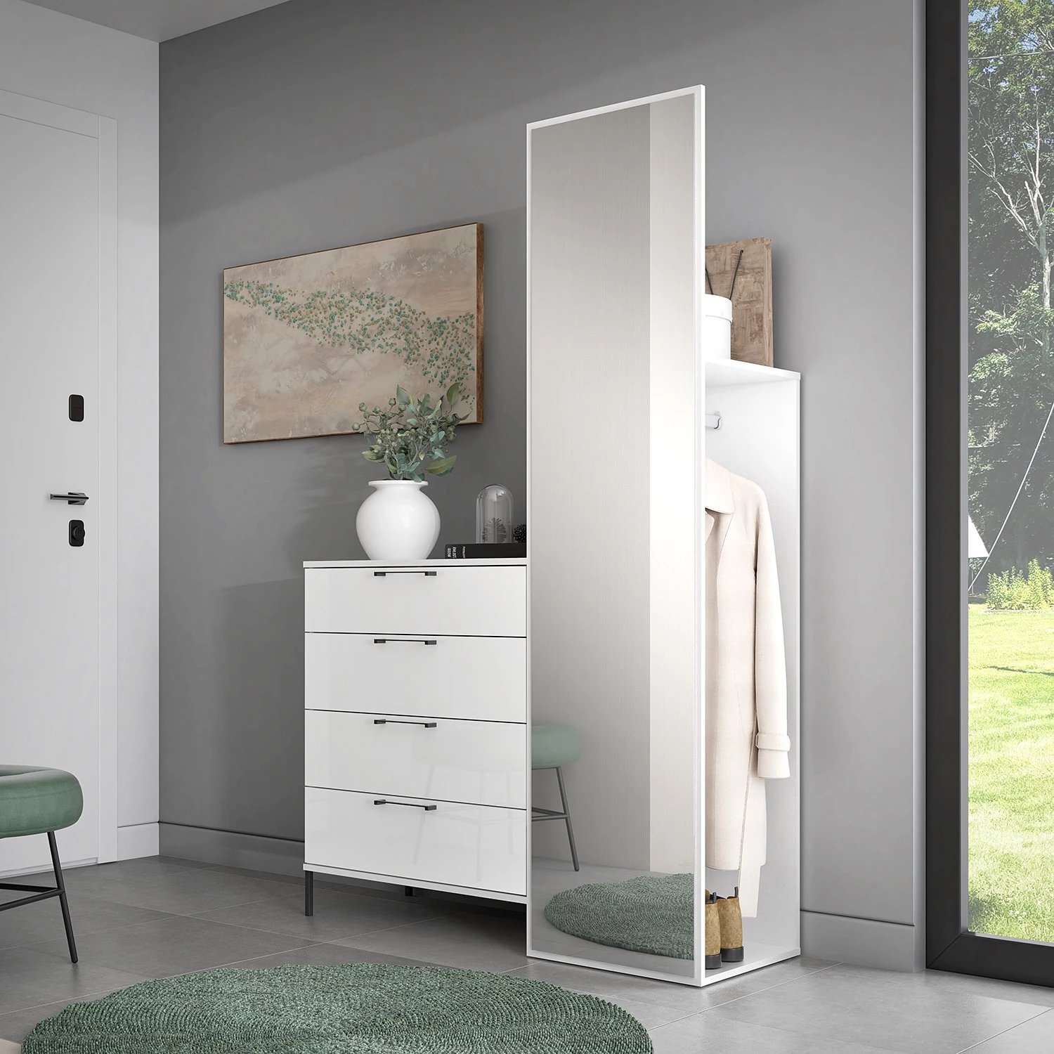 Loftscape Ensemble d’entrée compact Ozora - Blanc brillant / Blanc mat 3 Loftscape Ensemble d’entrée compact Ozora - Blanc brillant / Blanc mat – Image 2