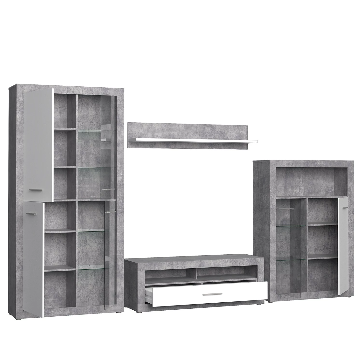 Loftscape Ensemble meubles TV Solidus Par (4 él.) - Blanc / Imitation béton 5 Loftscape Ensemble meubles TV Solidus Par (4 él.) - Blanc / Imitation béton – Image 3