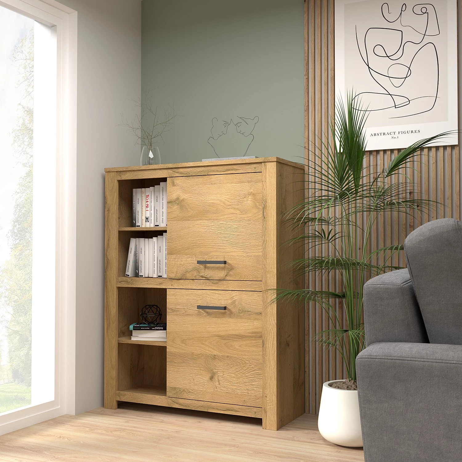 Loftscape Buffet haut Verolme I - Imitation chêne 4 Loftscape Buffet haut Verolme I - Imitation chêne – Image 2