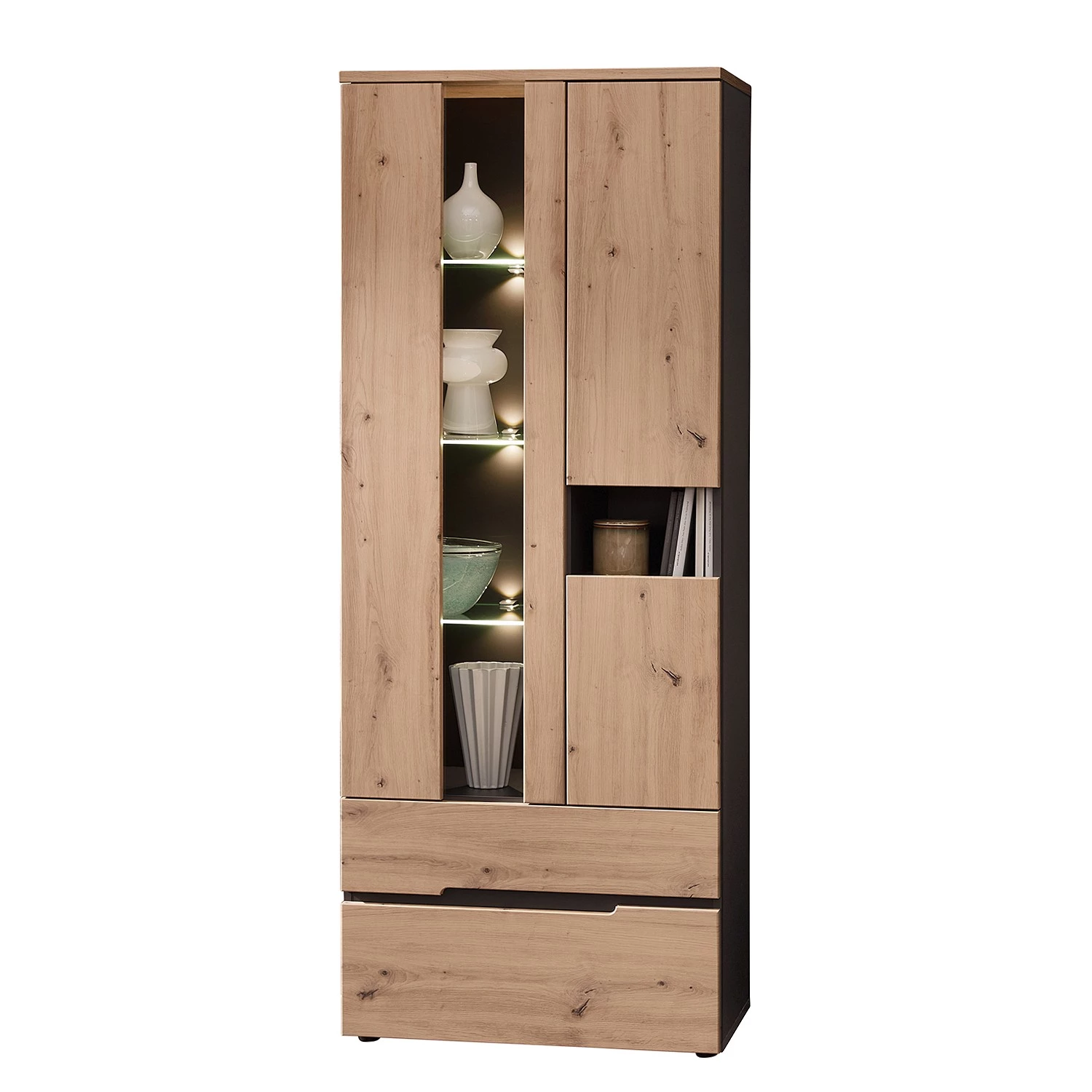 Loftscape Vitrine Moosic - Avec éclairage - Imitation chêne artisan / Graphite 3 Loftscape Vitrine Moosic - Avec éclairage - Imitation chêne artisan / Graphite