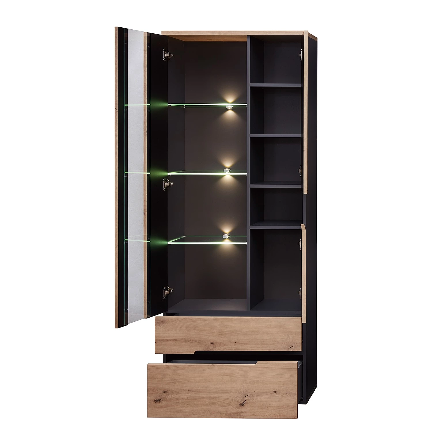 Loftscape Vitrine Moosic - Avec éclairage - Imitation chêne artisan / Graphite 6 Loftscape Vitrine Moosic - Avec éclairage - Imitation chêne artisan / Graphite – Image 4