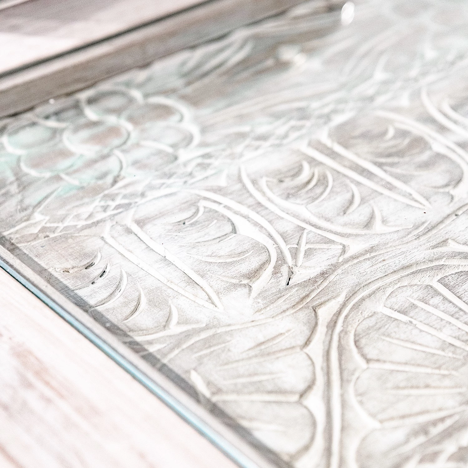 Ridgevalley Table basse Missoula - Verre / Manguier massif - Blanc vintage 6 Ridgevalley Table basse Missoula - Verre / Manguier massif - Blanc vintage – Image 4