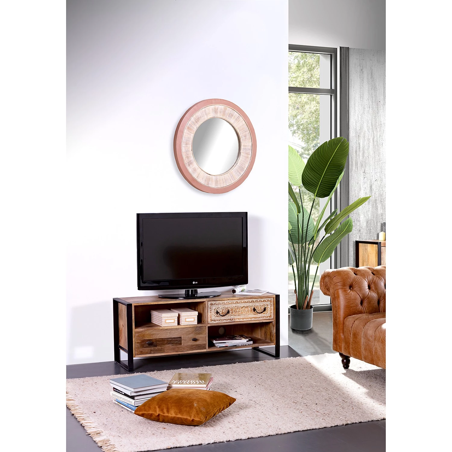 Red Living Meuble TV Vallentuna - Manguier massif / Métal - Manguier / Noir 4 Red Living Meuble TV Vallentuna - Manguier massif / Métal - Manguier / Noir – Image 2