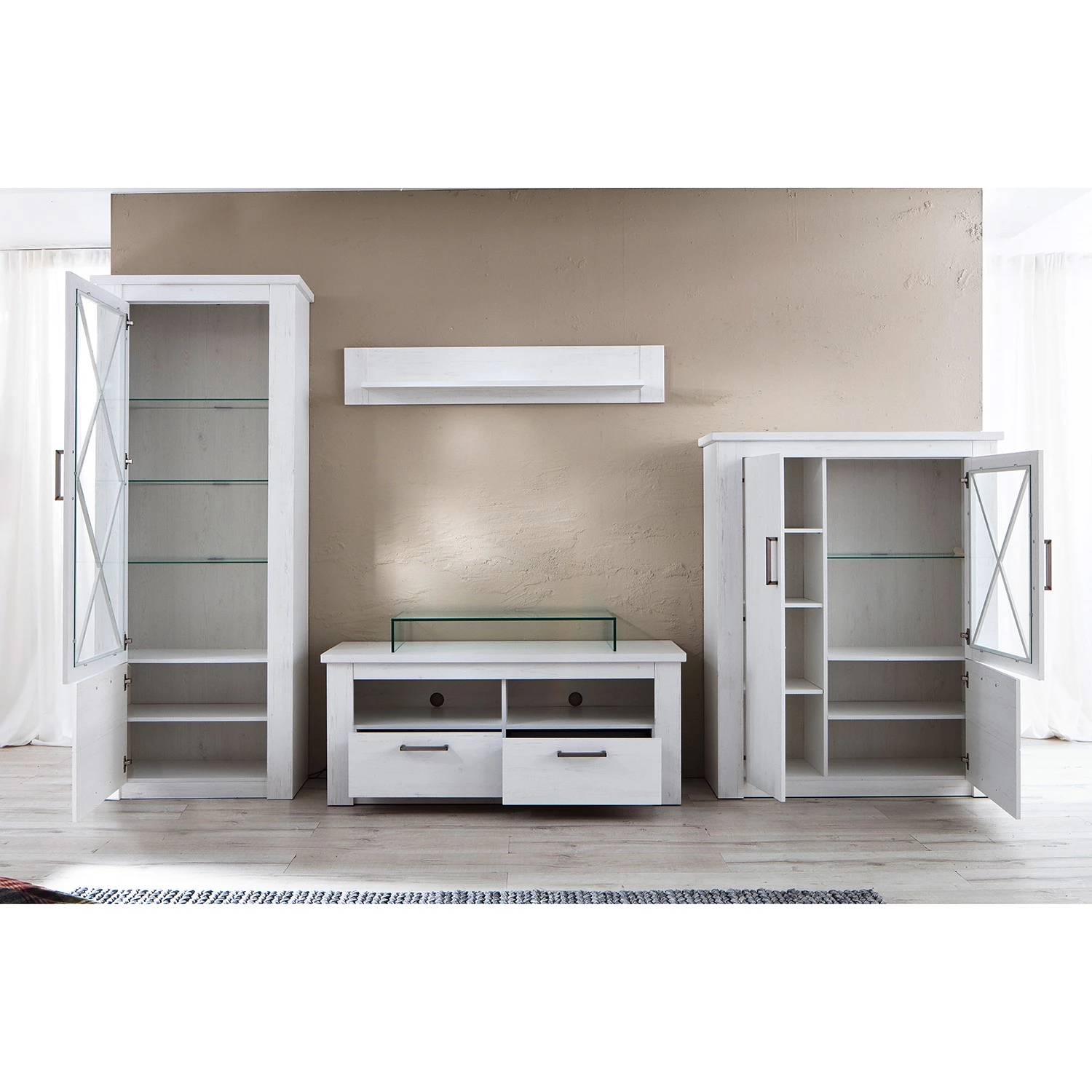 Trendteam Ensemble meubles TV Georgia (4 éléments) - Imitation pin blanc 4 Trendteam Ensemble meubles TV Georgia (4 éléments) - Imitation pin blanc – Image 3