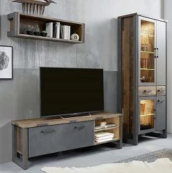 Trendteam Ensemble meubles TV Prime I (3 éléments) - Imitation béton / Imitation vieux bois -Meubles de salon Soldes 1000362861 220623 021 MOOD DETAILS P000000001000362861 mood