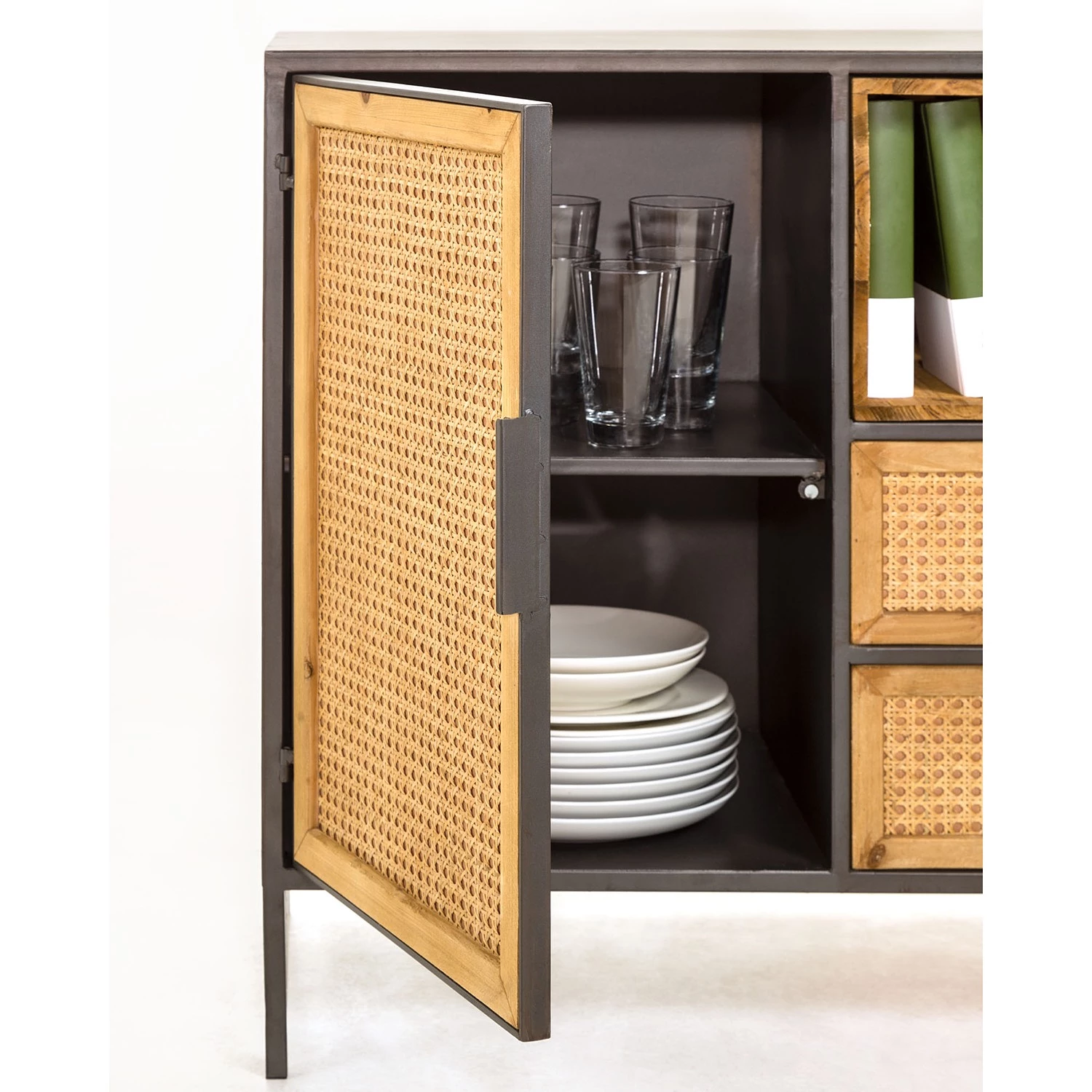 Red Living Buffet Kisumu - Cannage / Fer - Marron / Noir 13 Red Living Buffet Kisumu - Cannage / Fer - Marron / Noir – Image 11