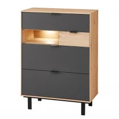 Fashion For Home Meuble Ă chaussures Leox - Avec Ă©clairage inclus - Graphite / Imitation chĂȘne artisan