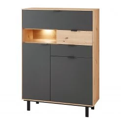 Fashion For Home Buffet haut Leox - Avec Ă©clairage inclus - Graphite / Imitation chĂȘne artisan