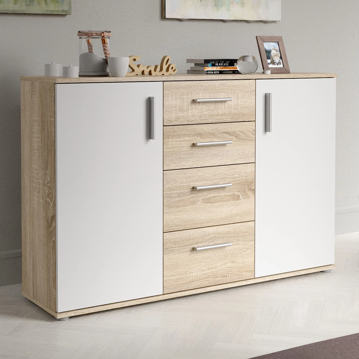 Loftscape Buffet Kiltealy II - Blanc / Imitation chêne Sonoma 4 Loftscape Buffet Kiltealy II - Blanc / Imitation chêne Sonoma – Image 2