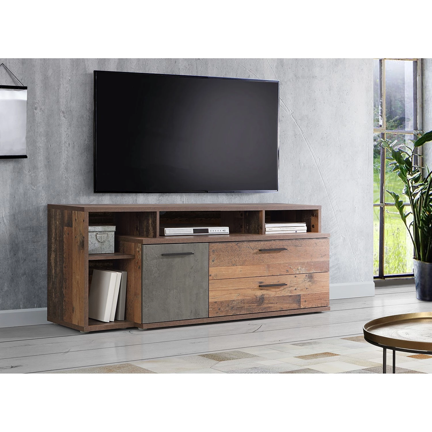 Red Living Meuble TV Jördis - Imitation bois ancien 4 Red Living Meuble TV Jördis - Imitation bois ancien – Image 2