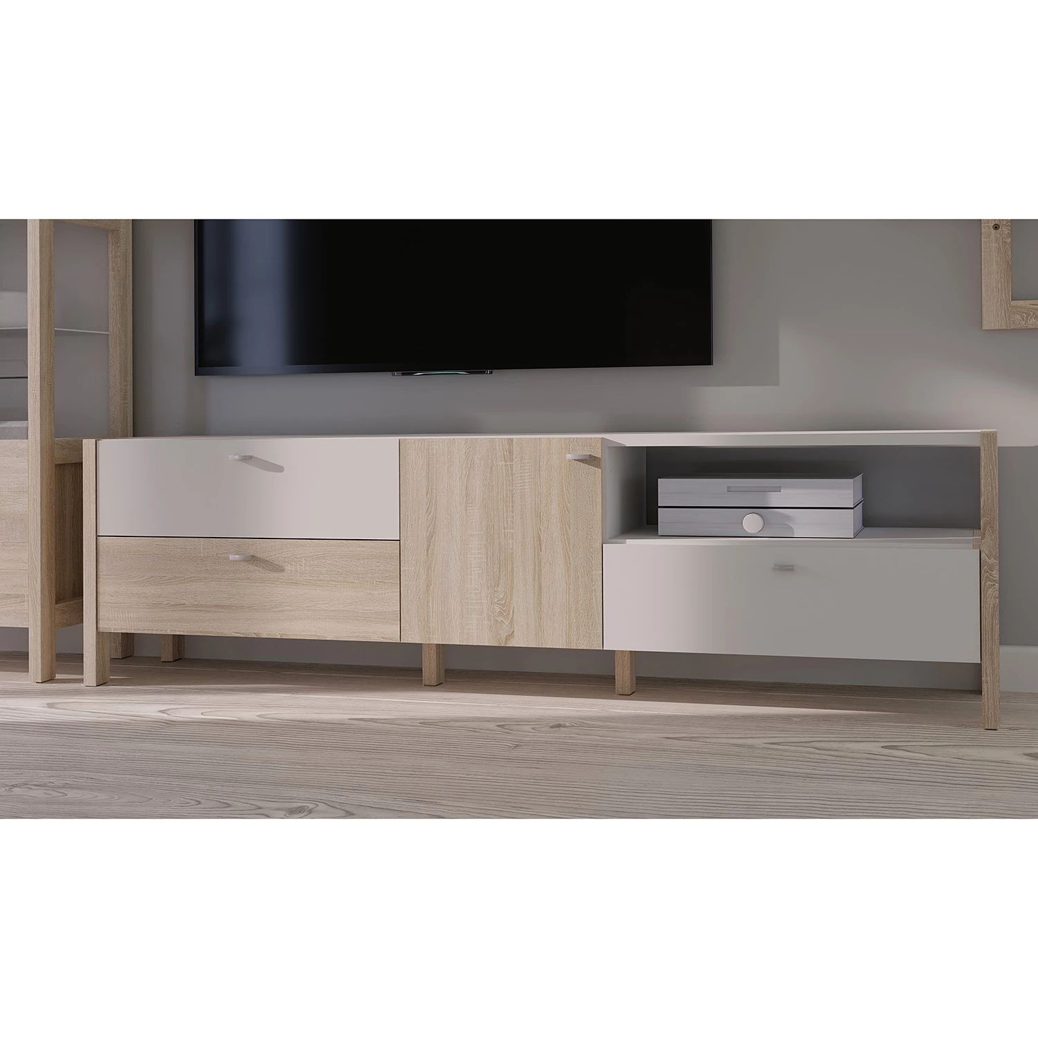 Loftscape Meuble TV Thurles - Imitation chêne Sonoma / Blanc 4 Loftscape Meuble TV Thurles - Imitation chêne Sonoma / Blanc – Image 2