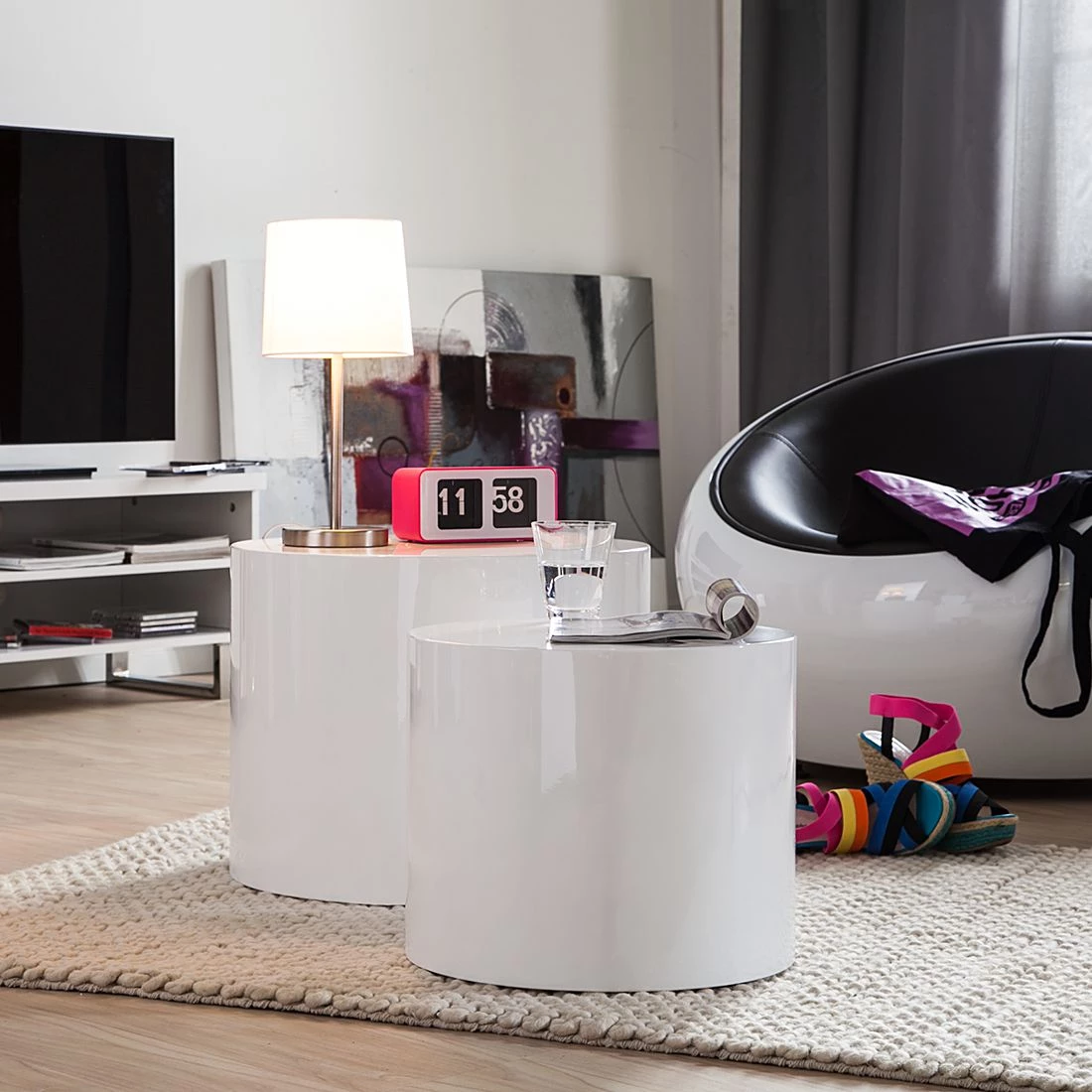 Fredriks Tables d’appoint Circle (2 éléments) - Lave, brillant - Blanc brillant 5 Fredriks Tables d’appoint Circle (2 éléments) - Lave, brillant - Blanc brillant – Image 3