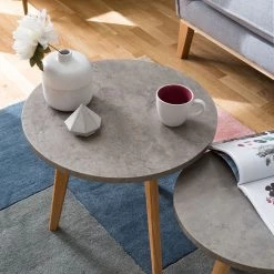 Mørteens Table dappoint Nilla II (2 éléments) - Imitation béton -Meubles de salon Soldes beistelltisch set nilla ii 2 teilig eiche teilmassiv beton dekor 4783416