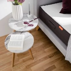 Mørteens Table dappoint Nilla II (2 éléments) - Imitation marbre blanc -Meubles de salon Soldes beistelltisch set nilla ii 2 teilig eiche teilmassiv marmor weiss dekor 5155980