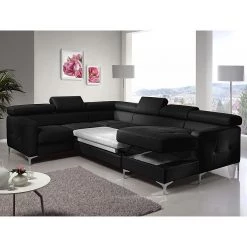 Cotta Canapé panoramique Samu (convertible) - Cuir synthétique noir - Méridienne à droite (vue de face) -Meubles de salon Soldes cotta 2013 08 19 teil2 260496