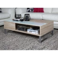 Loftscape Table basse Dahlia - Imitation chêne de Sonoma / Blanc -Meubles de salon Soldes couchtisch dahlia eiche sonoma dekor 1029430