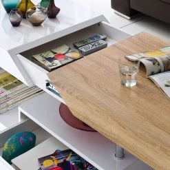 Fredriks Table basse Smithers - Blanc brillant / Imitiation chêne 10 Fredriks Table basse Smithers - Blanc brillant / Imitiation chêne -Meubles de salon Soldes couchtisch smithers eiche saegerau dekor hochglanz weiss 5240680