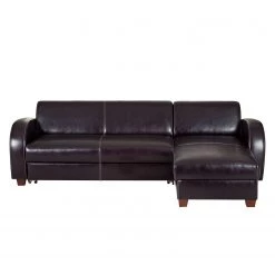 Maison Belfort Canapé d'angle Ballina - Marron foncé - Méridienne courte à droite (vue de face) -Meubles de salon Soldes ecksofa ballina echtleder longchair ottomane davorstehend rechts dunkelbraun 2490378