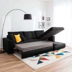 Roomscape Canapé d'angle Berrings (convertible) - Méridienne courte à droite (vue de face) 38 Roomscape Canapé d'angle Berrings (convertible) - Méridienne courte à droite (vue de face) -Meubles de salon Soldes ecksofa berrings mit schlaffunktion kunstleder strukturstoff schwarz longchair davorstehend rechts 4963328