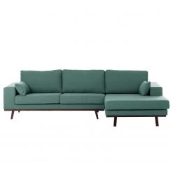 Mørteens Canapé d’angle Billund I - Tissu structuré - Bleu pétrole / Gris - Méridienne courte à droite (vue de face) -Meubles de salon Soldes ecksofa billund i webstoff longchair davorstehend rechts mintgruen 4670752