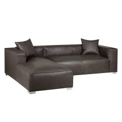 Loftscape Canapé d'angle Calli - Cuir synthétique marron foncé - Méridienne à gauche (vue de face) -Meubles de salon Soldes ecksofa calli kunstleder dunkelbraun longchair davorstehend links 388351