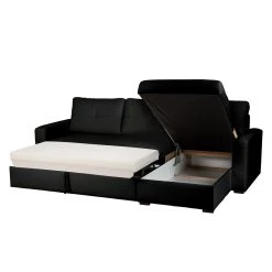 Fredriks Canapé d'angle Cavolo - Avec fonction couchage - Imitation cuir noir - Méridienne montable à gauche ou à droite -Meubles de salon Soldes ecksofa cavolo mit schlaffunktion kunstleder schwarz ottomane rechts 1317939