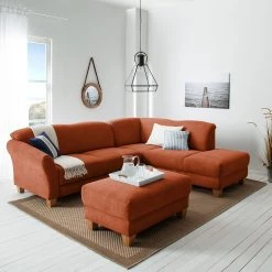 Ars Natura Canapé d'angle Cebu - Marron miel - Méridienne longue à droite (vue de face) - Avec réglage de la profondeur d'assise -Meubles de salon Soldes ecksofa cebu webstoff ottomane davorstehend rechts sitzvorzug mit sitztiefenverstellung honigbraun 4642796