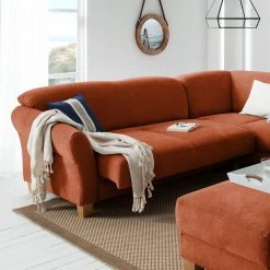 Ars Natura Canapé d'angle Cebu - Marron miel - Méridienne longue à droite (vue de face) - Avec réglage de la profondeur d'assise -Meubles de salon Soldes ecksofa cebu webstoff ottomane davorstehend rechts sitzvorzug mit sitztiefenverstellung honigbraun 4642800