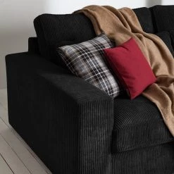 Naturoo Canapé d'angle Coolock - Noir - Méridienne longue à droite (vue de face) -Meubles de salon Soldes ecksofa coolock cord ottomane davorstehend rechts schwarz 5063992