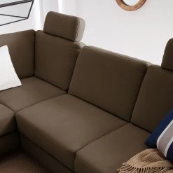 Ars Natura Canapé d'angle Davao - Microfibre -Meubles de salon Soldes ecksofa davao microfaser ottomane davorstehend links mit schlaffunktion kokosnuss braun 4643560