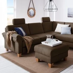 Ars Natura Canapé d'angle Davao - Marron - Méridienne longue à droite (vue de face) -Meubles de salon Soldes ecksofa davao microfaser ottomane davorstehend rechts mit schlaffunktion braun 4643580