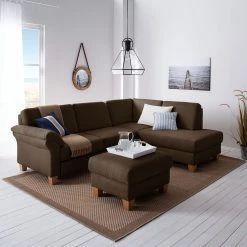 Ars Natura Canapé d'angle Davao - Marron - Méridienne longue à droite (vue de face) -Meubles de salon Soldes ecksofa davao microfaser ottomane davorstehend rechts ohne schlaffunktion braun 4643432