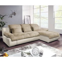 Cotta Canapé d'angle Delsbo (convertible) - Imitation cuir / Microfibre - Crème / Beige - Méridienne courte à droite (vue de face) -Meubles de salon Soldes ecksofa delsbo mit schlaffunktion kunstleder microfaser longchair davorstehend rechts beige 3511337