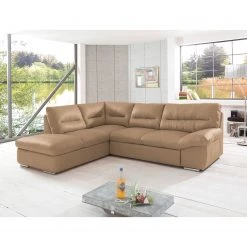 Cotta Canapé d'angle Doug - Cuir Ramsa : Marron - Méridienne longue à gauche (vue de face) -Meubles de salon Soldes ecksofa doug mit schlaffunktion echtleder longchair ottomane davorstehend links braun 4371192