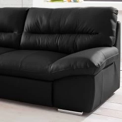 Cotta Canapé d'angle Doug - Cuir Ramsa : Noir - Méridienne longue à gauche (vue de face) -Meubles de salon Soldes ecksofa doug mit schlaffunktion echtleder longchair ottomane davorstehend links schwarz 4371244