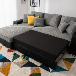 Fredriks Canapé d'angle Dulmen (convertible) - Imitation cuir / Tissu structuré - Méridienne à monter gauche ou droite - Noir / Gris -Meubles de salon Soldes ecksofa dulmen mit schlaffunktion beidseitig montierbar kunstleder strukturstoff schwarz grau 4964220