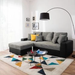 Fredriks Canapé d'angle Dulmen (convertible) - Imitation cuir / Tissu structuré - Méridienne à monter gauche ou droite - Noir / Gris -Meubles de salon Soldes ecksofa dulmen mit schlaffunktion beidseitig montierbar kunstleder strukturstoff schwarz grau 4964224